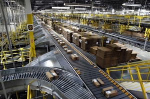 Amazon conveyor belt carrying packages
