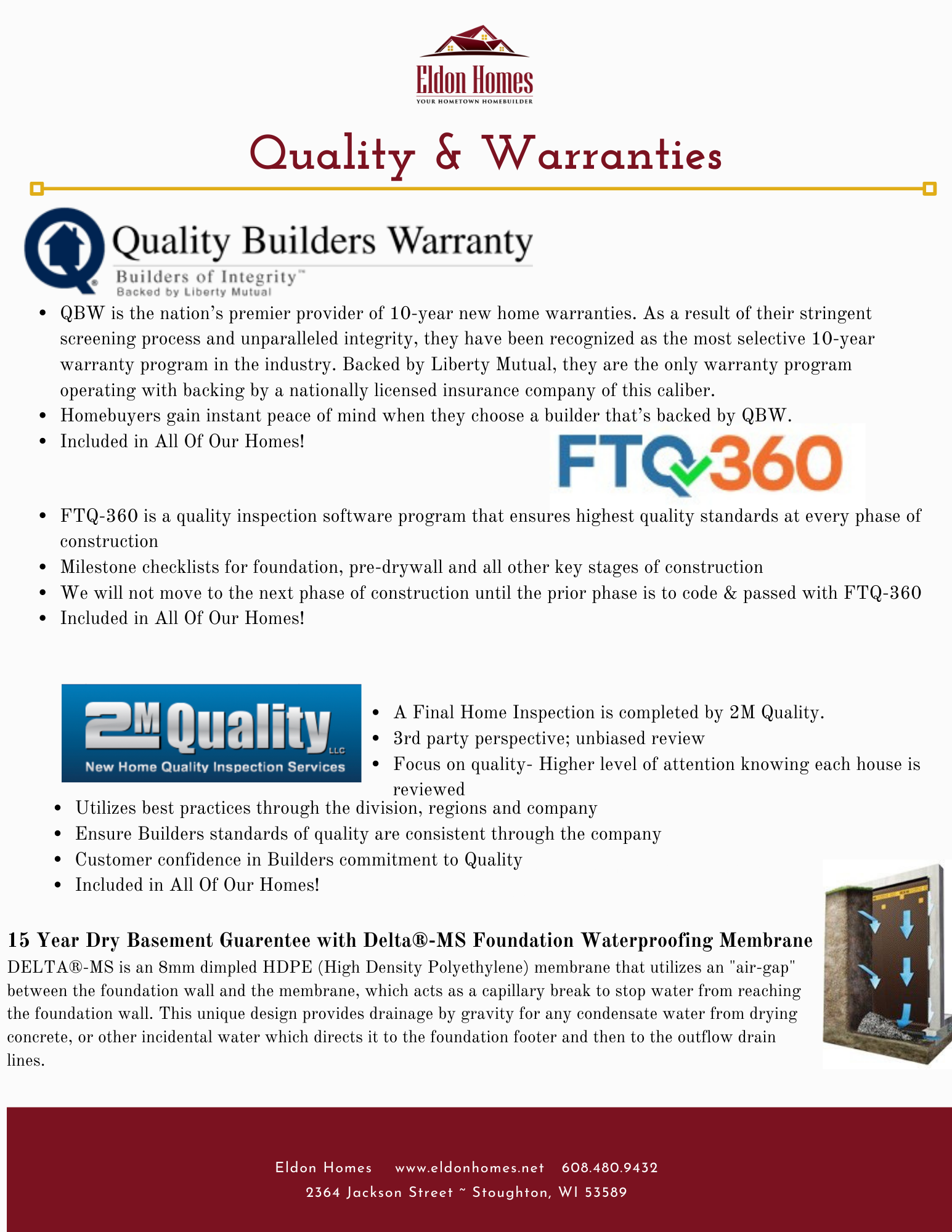 Eldon Homes Quality and Warranties List